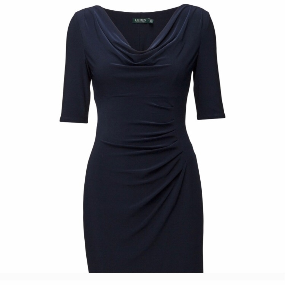 Ralph Lauren cowlneck, rouched slimming dress